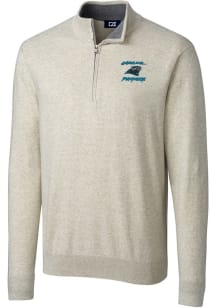 Cutter and Buck Carolina Panthers Mens Oatmeal HISTORIC Lakemont Long Sleeve Qtr Zip Pullover