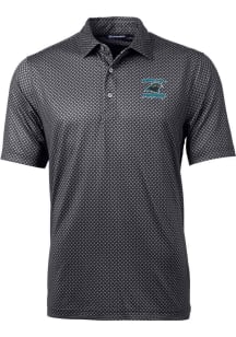 Cutter and Buck Carolina Panthers Mens Black Historic Pike Banner Short Sleeve Polo